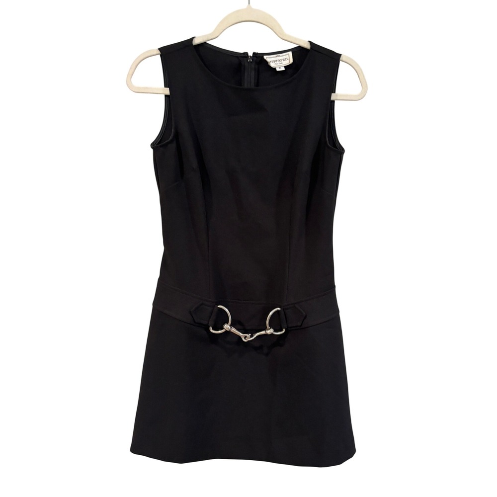 VTG Henri Bendel Dress Size 2 Black 1960s Mod Mini Shift Dress Silver Horsebit